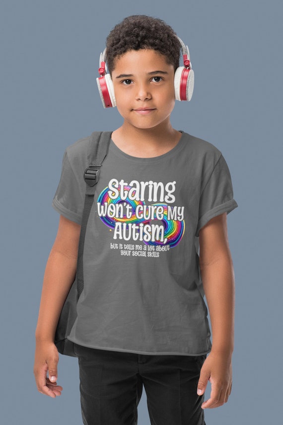 Kids Autism Shirt Staring Won't Cure My Awareness TShirt Neurodivergent Colorful Infinity AuDHD ASD Support Child Children's Toddler Tee