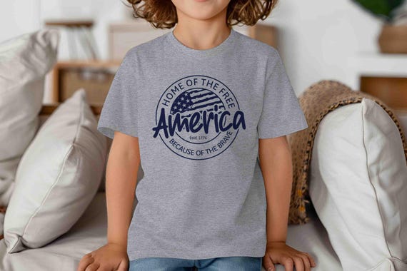 Kids Patriotic America Shirt Home Of Free TShirt Because Of Brave T-Shirt 4th July T Shirt Vintage Logo Americana Badge Youth Children Gift
