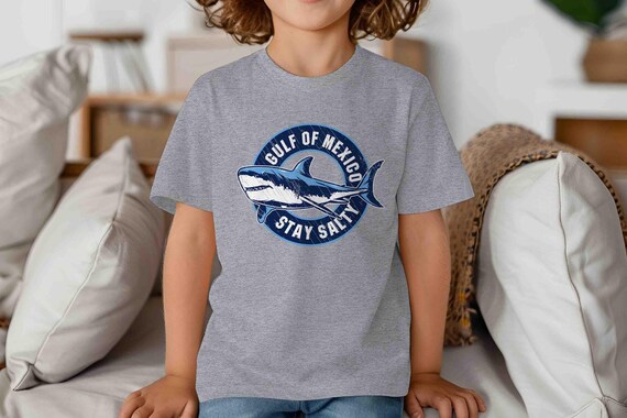 Kids Funny Gulf Of Mexico Shirt Forever Shirt Stay Salty T-Shirt Gift Idea Anti Maga Great White Shark Gulf of Unisex Tee Grunge Youth