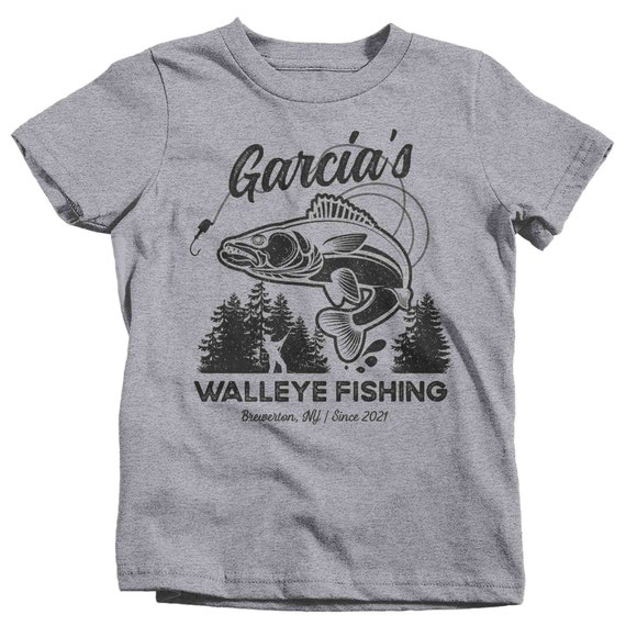 Kids Personalized Fishing Walleye T-shirt Fisherman Trip