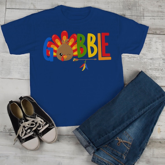 Kids Gobble T Shirt Turkey Shirts Gobble Tee Arrow Feathers Cute Thanksgiving TShirt Boy's Girl's Toddler