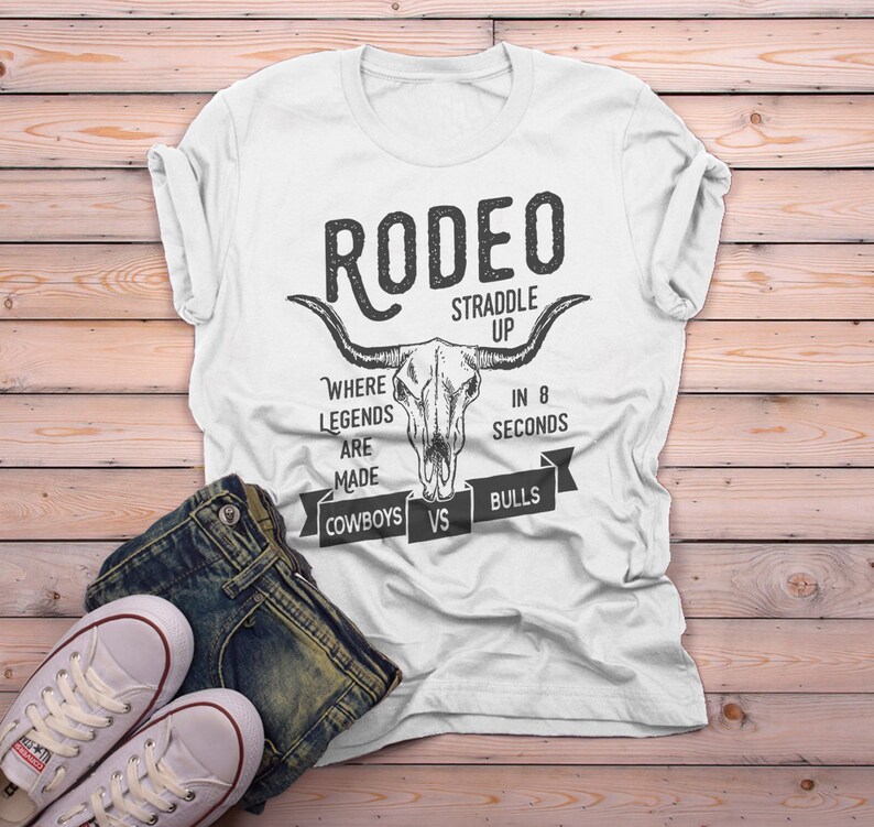 Men's Rodeo T Shirt Cowboys Vs. Bulls Shirt Vintage Cow Skull Graphic Tee Straddle Up image 10