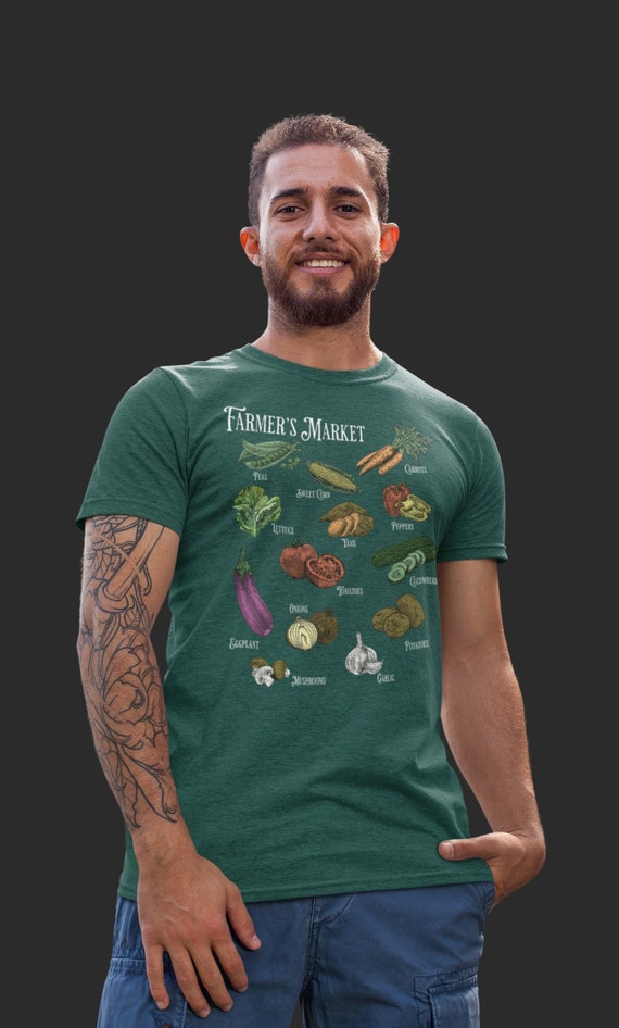 Men's Farmer's Market T Shirt Illustrated Vegetables Shirts Types Of Food Shirt Farming Gardening T Shirt Gift Idea