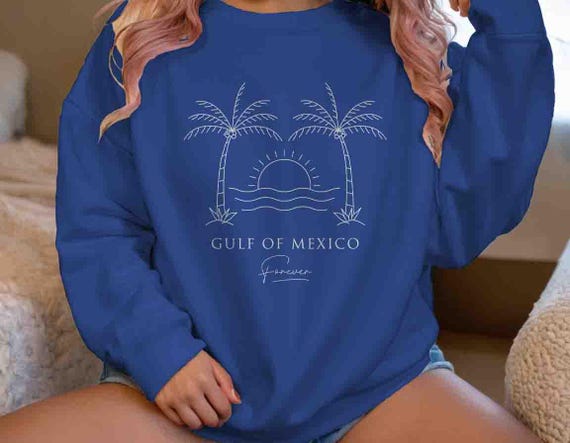 Men's Gulf Of Mexico Sweatshirt Forever Crewneck Minimal Gift Idea Anti Maga Protest Gulf of America Line Art Unisex Graphic Tee Grunge
