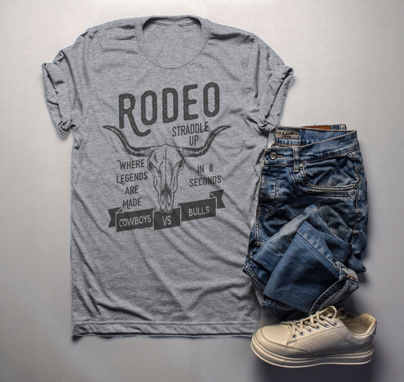 Men's Rodeo T Shirt Cowboys Vs. Bulls Shirt Vintage Cow Skull Graphic Tee Straddle Up image 9