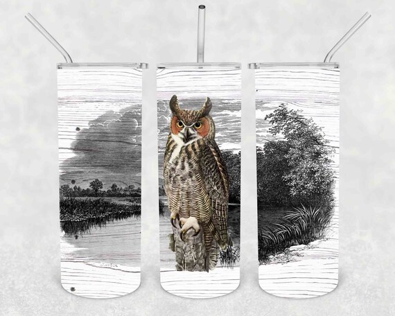 Great Horned Owl Tumbler With Stainless Steel Straw Skinny Tumbler Gorgeous Illustrated Owl Gift Idea Travel Mug Cold Hot Vacuum Lid