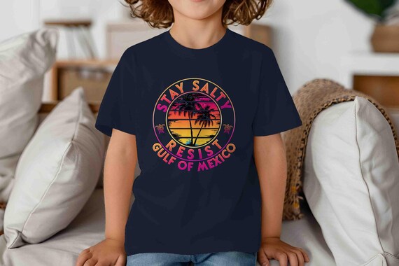Kids Funny Gulf Of Mexico Shirt Forever Shirt Stay Salty T-Shirt Gift Idea Anti Maga Palm Trees Gulf of America Unisex Graphic Tee Youth