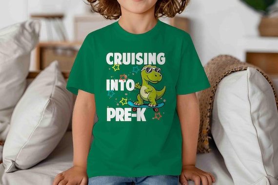 Kids Pre-K Shirt Dinosaur TShirt Cruising Into T-Shirt Skateboard Dino PreK Pre K T Shirt Cute Girl's Boy's Children's Youth Gift