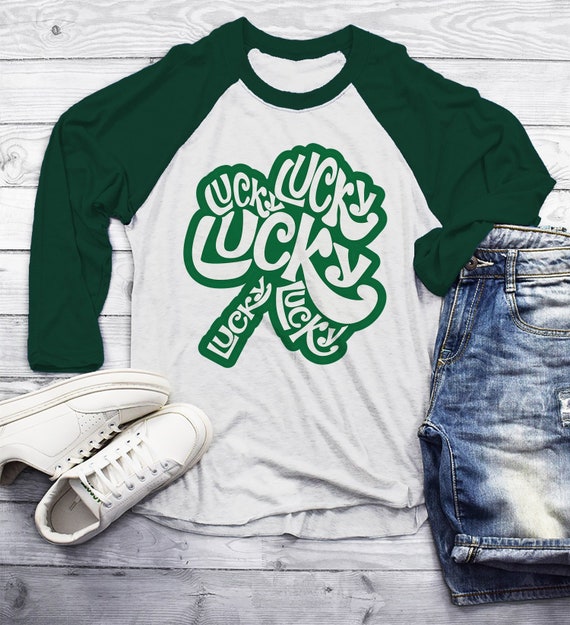 Men's St. Patrick's Day T Shirt Lucky Clover Retro Shirt Raglan 3/4 Sleeve Graphic Tee St. Pat's Day Shirts Luck Shamrock