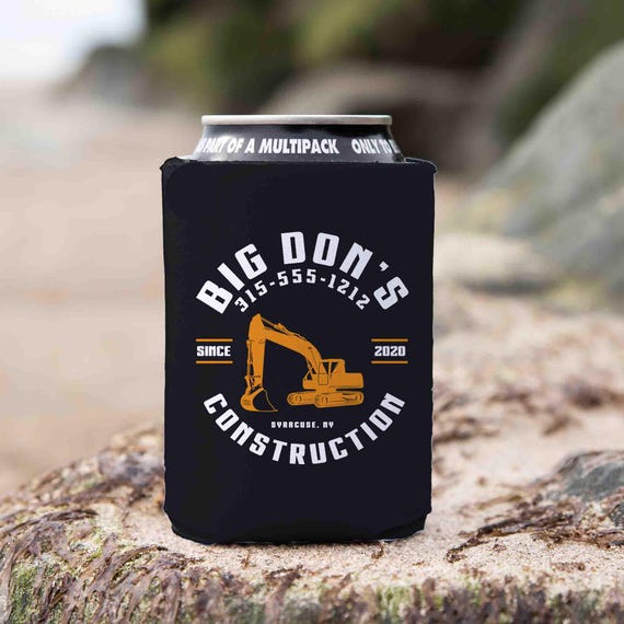 Custom Construction Cozie Personalized Company Excavating Dig Demo Clear Can Cooler Backhoe Contractor Logo Business Soda Beer Gift