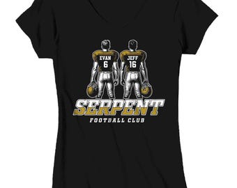 Personalized Football Mom T-Shirt: Custom Helmets, 2 Players