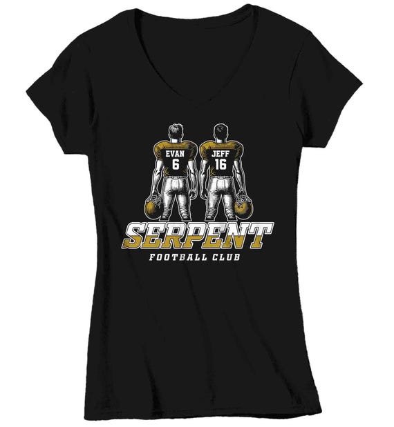 Women's Personalized Football T Shirt Custom Football Helmets Shirt Personalized Football Mom 2 Players Two Boys Custom Ladies Gift Idea