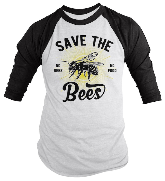 Men's Beekeeper T-Shirt Save The Bees Shirt No Food Bee Keeper Gift Idea 3/4 Sleeve Raglan