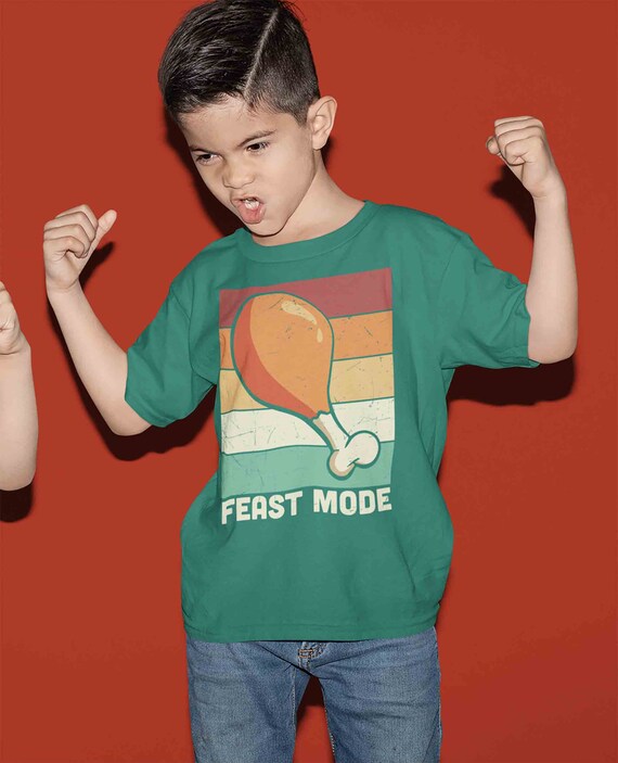 Kids Women's Funny Thanksgiving Tee Feast Mode Turkey Leg Shirts Vintage T Shirt Holiday TShirt Unisex Soft Graphic Youth Boy's Shirt
