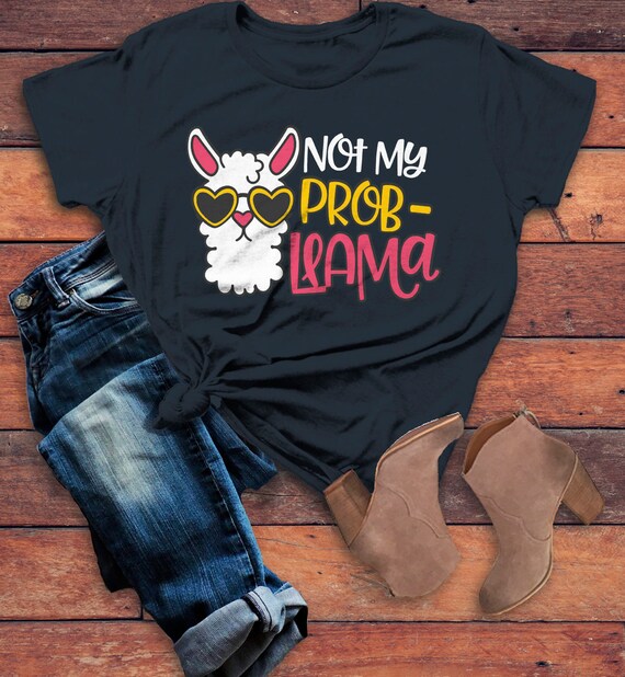 Women's Funny Llama T Shirt Not My Problem Shirt Probllama Hilarious Graphic Tee Summer Cute Shirts