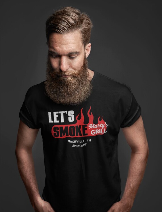 Men's Personalized Shirt BBQ Logo TShirt Custom Meat Smoker Gift Logo Illustration Meat Smoking Barbeque Man Unisex Tee