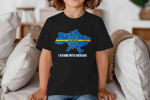 Kids I Stand Ukraine Shirt Ukraine Outline T-Shirt Save Trident Flag Resist Anti Russia Maga TShirt Gift Idea Unisex Tee Youth Grunge FDT