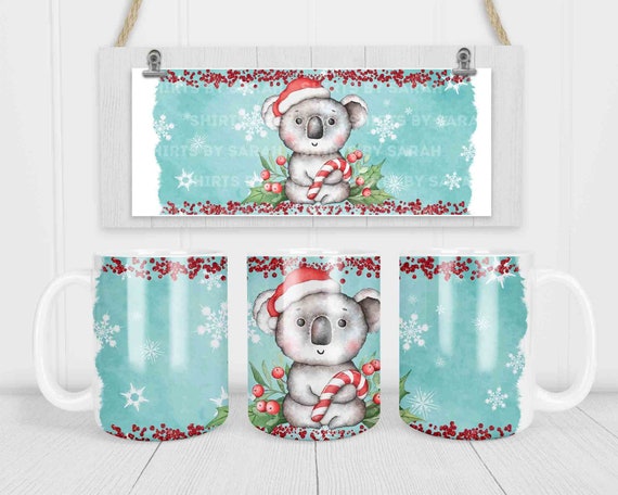 Cute Christmas Coffee Mug Watercolor Koala Hat Illustration Adorable Christmas Decor Coffee Mug Gift 15 oz. 20 oz. Giant Large Cup