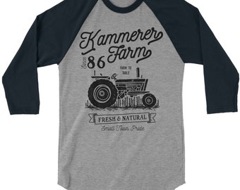 Men's Personalized Farm T-Shirt Vintage Tractor Raglan 3/4 Sleeve Farmer Shirts Custom Tee Shirts Customized TShirt