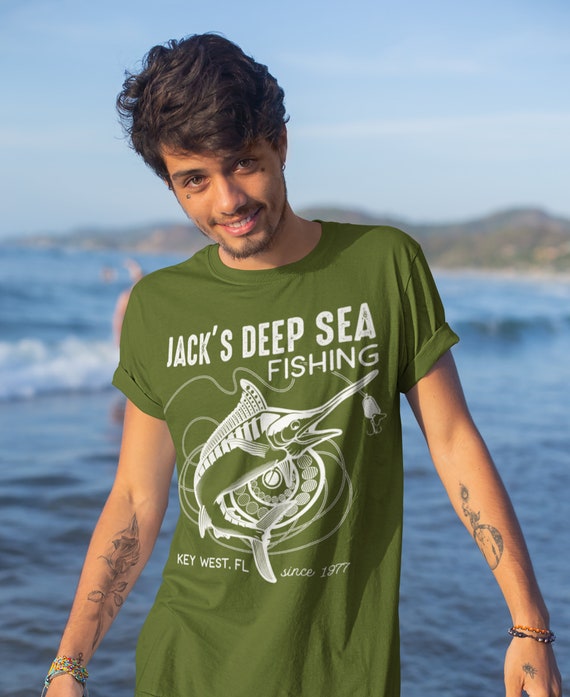 Men's Personalized Fishing T Shirt Deep Sea Fishing Shirts Custom T Shirt Marlin Fishing Shirt Vintage Tee