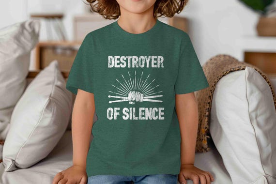 Kids Funny Drummer Shirt Drums Shirt Percussion Tshirt Destroy Silence Gift Idea Drummer Destroyer Unisex Saying Tee For Boys Girls Child
