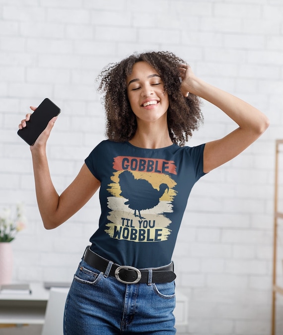 Women's Funny Thanksgiving TShirt Gobble Til You Wobble Shirts Vintage T Shirt Holiday Tee Ladies Soft Vintage Graphic T-Shirt