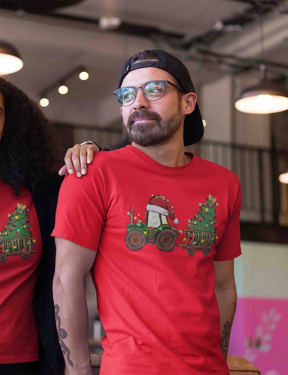 Men's Christmas Shirt Tractor XMas Lights T Shirt Farmer Tee Tree Lights Santa Hat Farming Farm Holiday Funny Graphic Tshirt Unisex Man