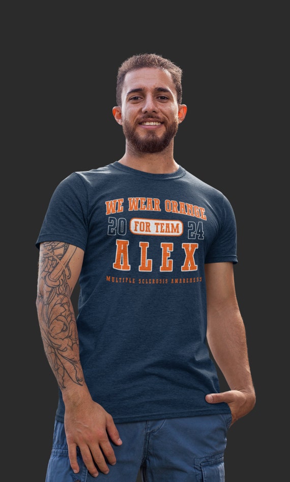 Men's Personalized Awareness Shirt We Wear Orange Pink Blue Yellow TShirt Custom Ribbon Team Crew Squad MS Multiple Sclerosis Unisex Tee