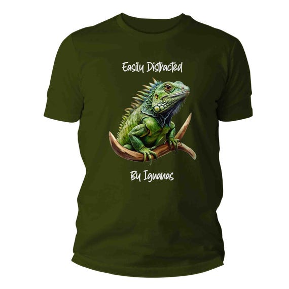 Men's Funny Iguana Shirt Easily Distracted Shirts Gift Idea Reptile Lizard Science Geek Herpetology T Shirt Tiny Dinosaur Unisex TShirt