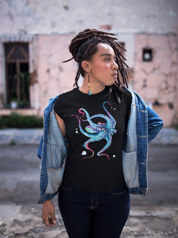 Women's Watercolor Octopus Shirt Illustration Octopus Drawing Graphic Tee Cephalopod Sea Ocean Life T Shirt Ladies