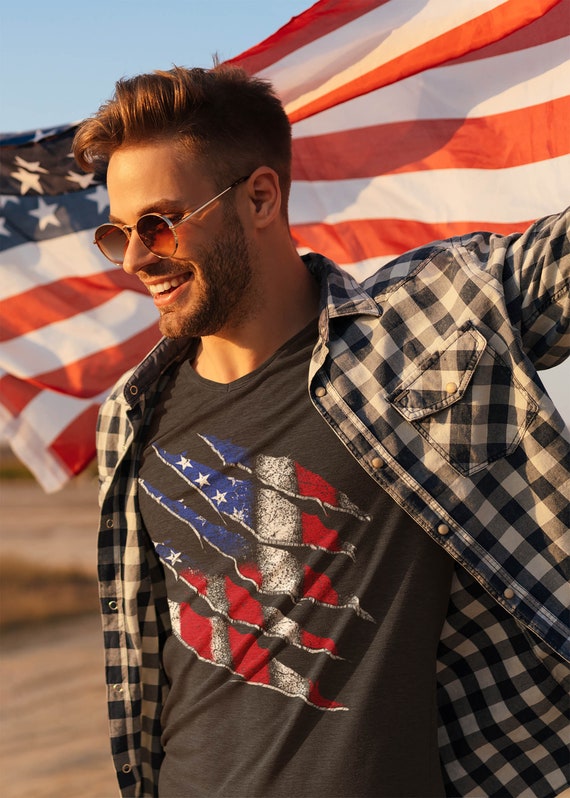 Men's Patriotic Shirt American Flag T Shirt American Shirt 4th July Military Patriot Tee Grunge Distressed Unisex Man