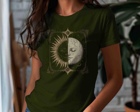 Women's Celestial Shirt Witch Magic Occult Witch T Shirt Gift Idea TShirt Wicca Sun Moon Face Coven Pagan Magical Unisex Bella Canvas Tee