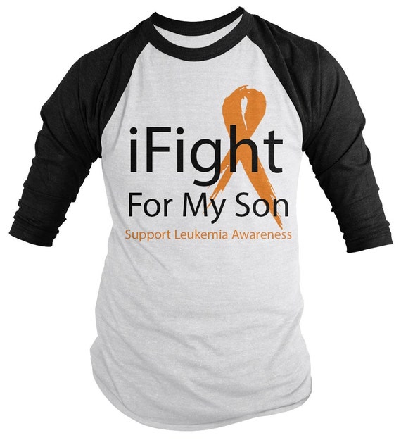 Shirts By Sarah Men's Orange Ribbon Leukemia Shirt Fight For Son 3/4 Sleeve Raglan Awareness Shirts