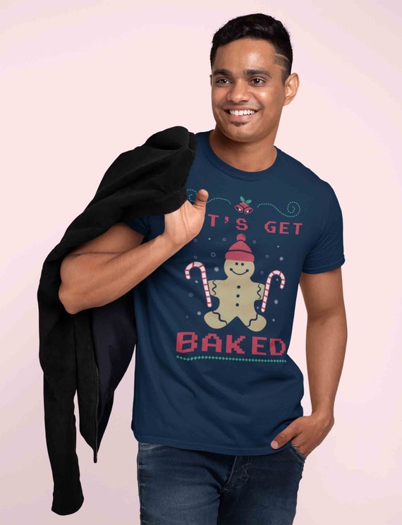 Men's Funny Christmas T Shirt Let's Get Baked Shirt Christmas Shirts Xmas Shirt Gingerbread Shirt