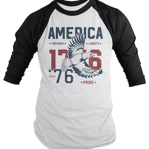 America T-Shirt Patriotic Vintage 1776 Eagle Pride Freedom Liberty 4th July Shirts Men's 3/4 Sleeve Raglan image 2