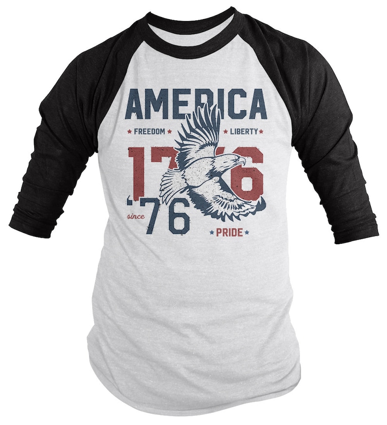 America T-Shirt Patriotic Vintage 1776 Eagle Pride Freedom Liberty 4th July Shirts Men's 3/4 Sleeve Raglan image 2