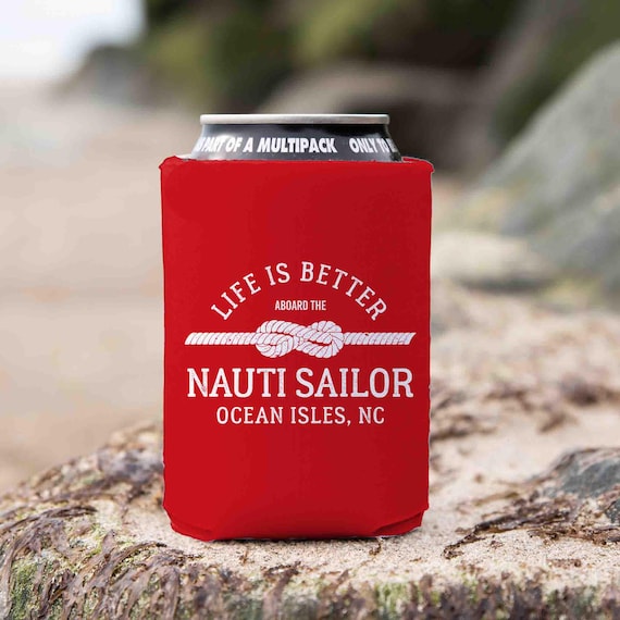 Personalized Vintage Boat Cozie Custom Knot Rope Boater Captain Gift Anchor Logo Nautical Boating Gift Foam Can Cooler Soda Beer Foam Bottle