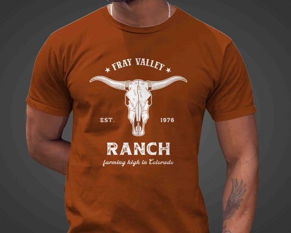 Men's Personalized Farm T Shirt Custom Cowboy Company Name Business Shirt Cattle Ranch Cow Skull Bull Farmer Logo Badge Homestead Gift Idea