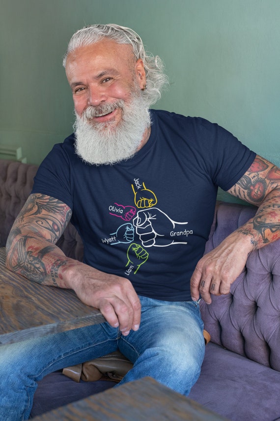 Custom Grandpa TShirt Father's Day Shirt Dad T-Shirt Personalized Name Tee Fist Bump TShirt Papa Daddy Family Men's For Him Gift Idea
