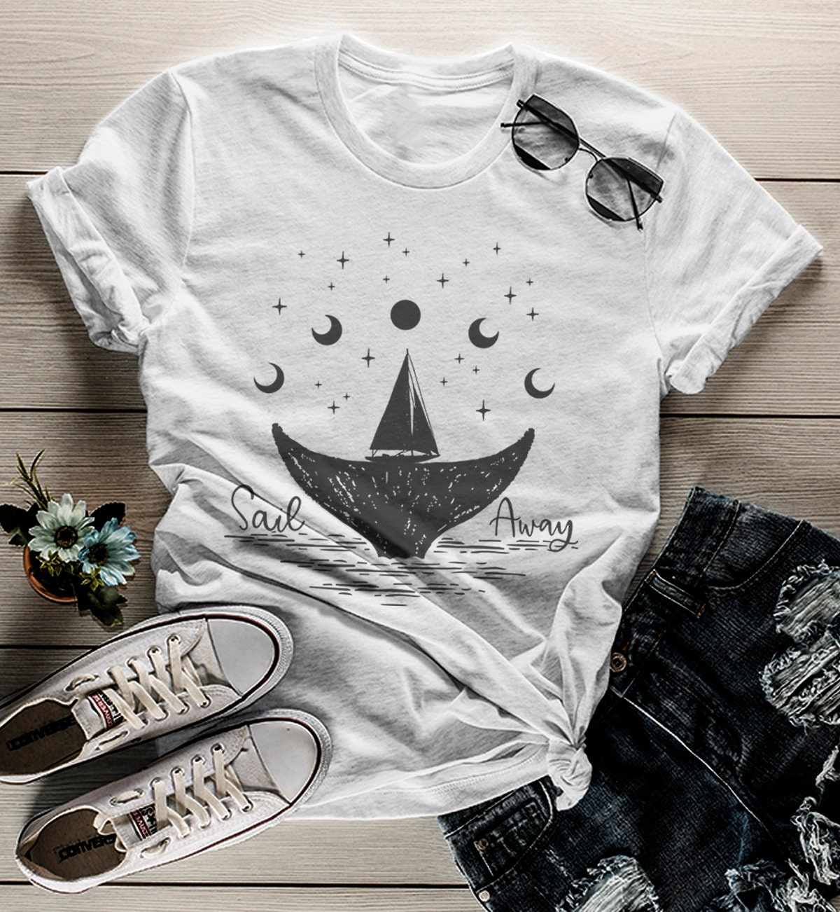 Women's Whale Hipster T-shirt Sail Away Sailboat Shirt | Etsy