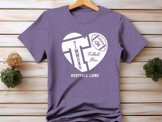 Men's Custom Football TShirt Personalized Football Mom Shirt Personalized Heart Monogram Team Custom Senior Unisex Gift Idea Player Tee