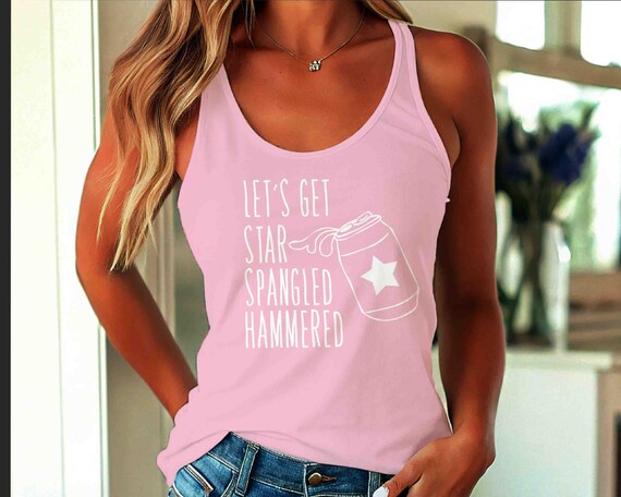 Women's Funny 4th July Tank Top Star Spangled Hammered Drinking Racer Back Racerback Humor Joke Drunk Drink Party Drunk Gift Idea Ladies
