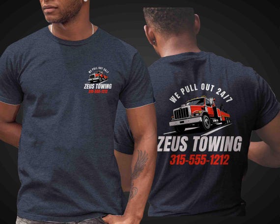 Men's Custom Towing Shirt Personalized Trucking Tow Company Vintage Tee Tow Truck Logo Hot Shot TShirt T-Shirt Name Business Unisex