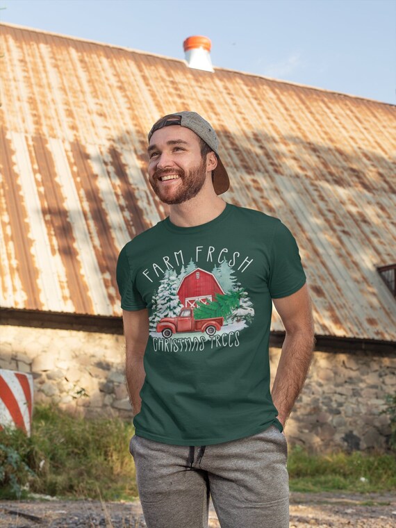 Men's Christmas Shirt Farm Fresh Trees T Shirt Farmer Tee Tree Fir Pine Country Farming Farm Holiday Graphic Tshirt Unisex Man