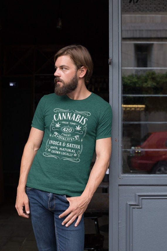 Men's Cannabis Label T Shirt Weed Tee Marijuana Pot Whiskey Tshirts Plant Vintage Sativa Indica 420 Blunt Stoner Gift Men Unisex