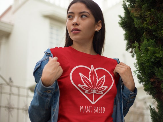 Women's Funny Pot Leaf T Shirt Weed Tee Marijuana High 420 4:20 Tshirts Plant Based Heart Stoner Gift Ladies Woman