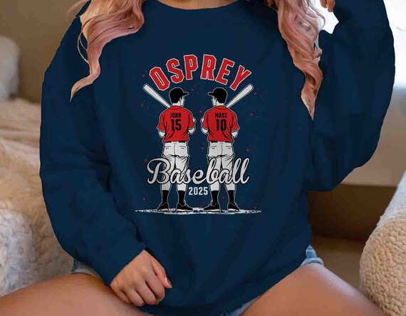 Men's Personalized Baseball Sweatshirt 2 Players Boys Sons Playing Custom Baseball Crewneck Gift Team Twins Two Boys Man Unisex Baller