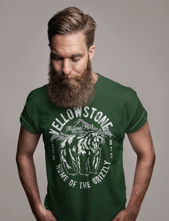 Men's Grizzly Bear T Shirt Yellowstone Shirt National Park Shirt Vintage Nature Shirt Boating T Shirt Hiking Camping Shirt