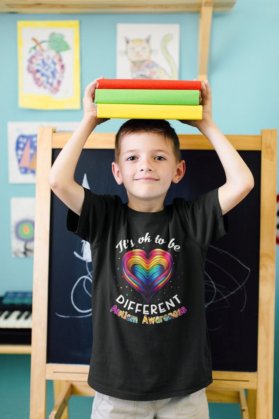 Kids Autism Shirt It's Ok To Be Different Awareness TShirt Cute Colorful Rainbow AuDHD ASD Support Child Toddler Boy's Girl's Unisex Youth