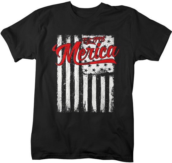 Shirts By Sarah Men's Merica Est. 1776 T-Shirt Distressed Flag 4th July Shirt